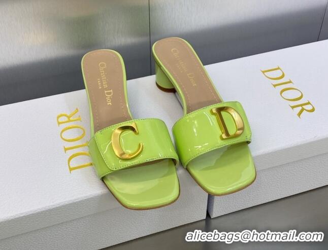 Good Looking Dior C'est Dior Heeled Slide Sandals 4.5cm in Green Patent Calfskin with CD Letters 606080