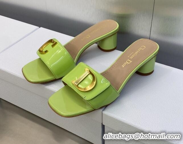 Good Looking Dior C'est Dior Heeled Slide Sandals 4.5cm in Green Patent Calfskin with CD Letters 606080