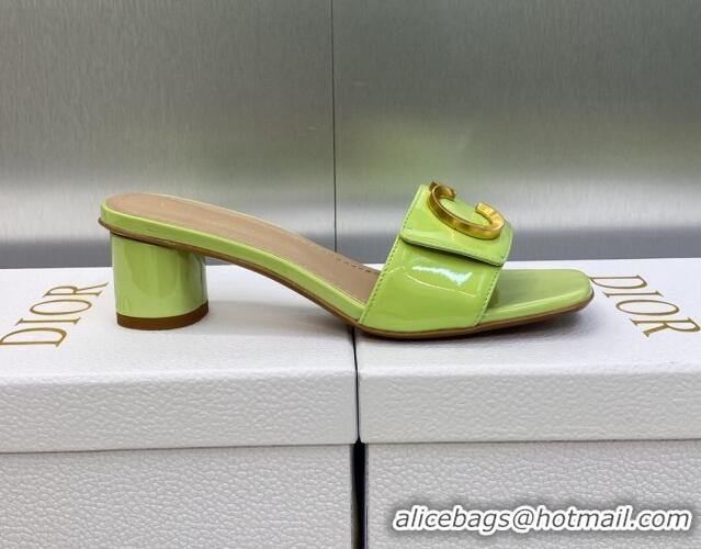 Good Looking Dior C'est Dior Heeled Slide Sandals 4.5cm in Green Patent Calfskin with CD Letters 606080