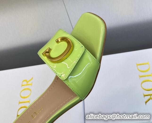 Good Looking Dior C'est Dior Heeled Slide Sandals 4.5cm in Green Patent Calfskin with CD Letters 606080