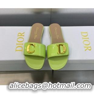 Luxury Dior C'est Dior Flat Slide Sandals in Green Patent Calfskin with CD Letters 606081