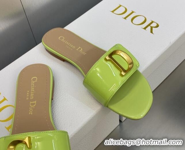 Luxury Dior C'est Dior Flat Slide Sandals in Green Patent Calfskin with CD Letters 606081