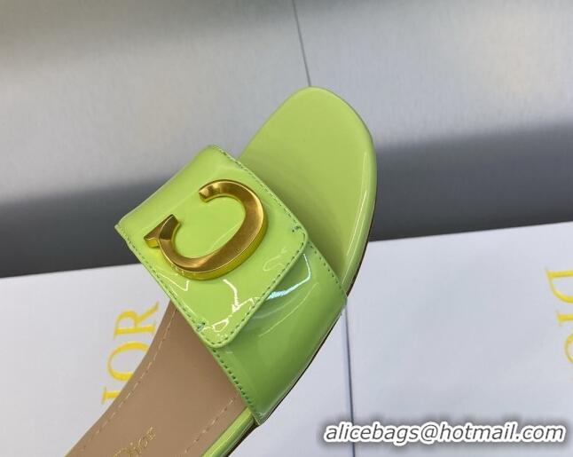 Luxury Dior C'est Dior Flat Slide Sandals in Green Patent Calfskin with CD Letters 606081