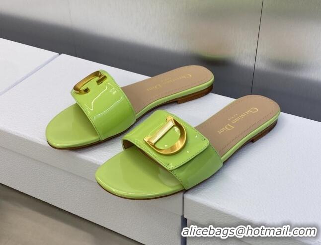 Luxury Dior C'est Dior Flat Slide Sandals in Green Patent Calfskin with CD Letters 606081