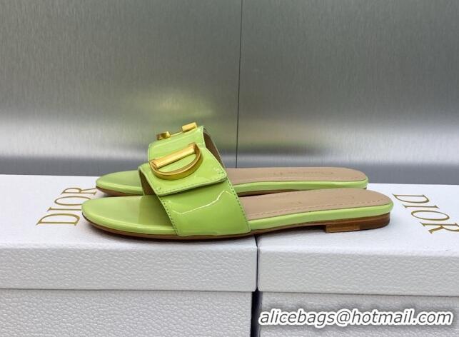 Luxury Dior C'est Dior Flat Slide Sandals in Green Patent Calfskin with CD Letters 606081