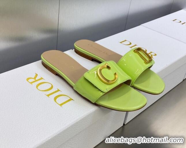 Luxury Dior C'est Dior Flat Slide Sandals in Green Patent Calfskin with CD Letters 606081