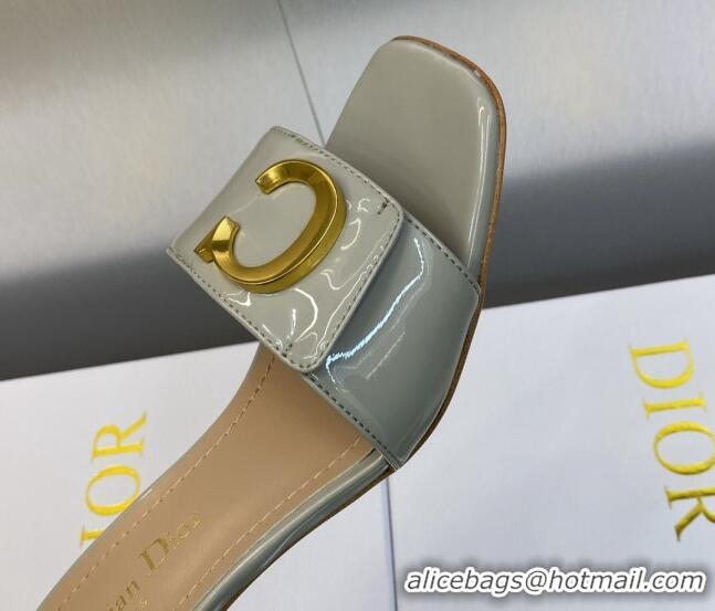 Classic Hot Dior C'est Dior Heeled Slide Sandals 4.5cm in Grey Patent Calfskin with CD Letters 606082