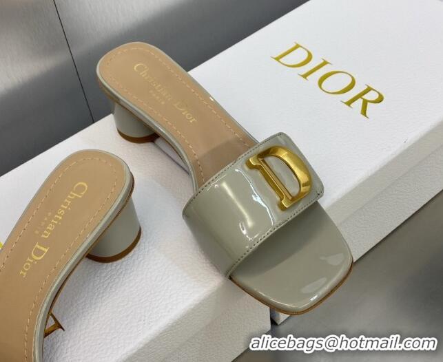 Classic Hot Dior C'est Dior Heeled Slide Sandals 4.5cm in Grey Patent Calfskin with CD Letters 606082