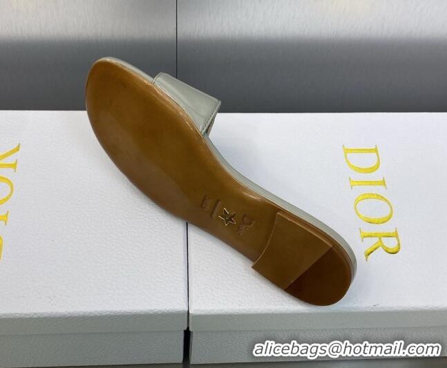 Good Quality Dior C'est Dior Flat Slide Sandals in Grey Patent Calfskin with CD Letters 606083