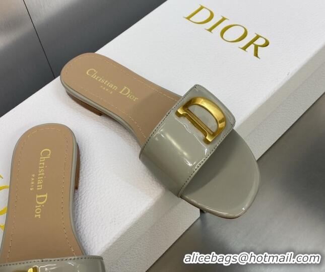 Good Quality Dior C'est Dior Flat Slide Sandals in Grey Patent Calfskin with CD Letters 606083