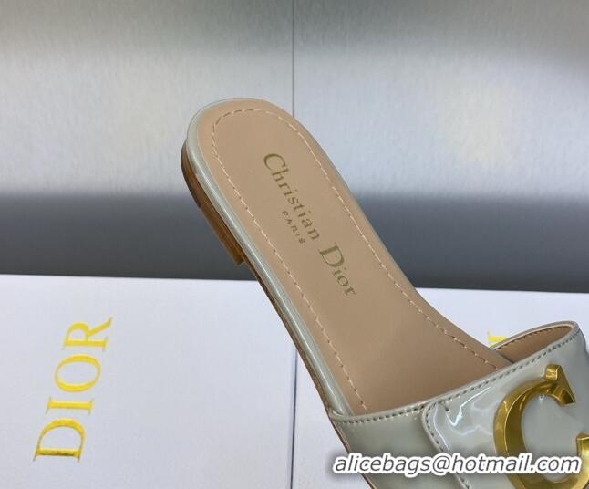 Good Quality Dior C'est Dior Flat Slide Sandals in Grey Patent Calfskin with CD Letters 606083