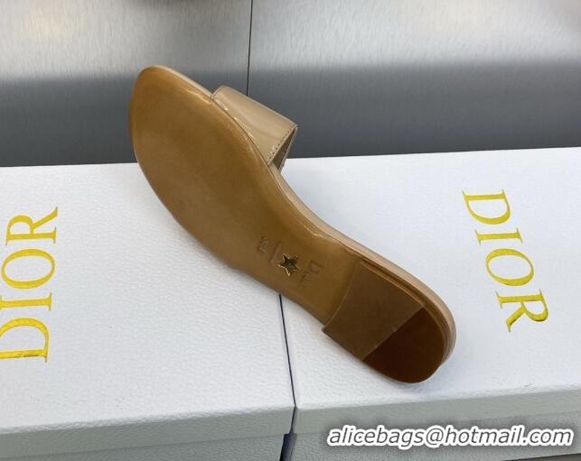 Perfect Dior C'est Dior Flat Slide Sandals in Beige Patent Calfskin with CD Letters 606085