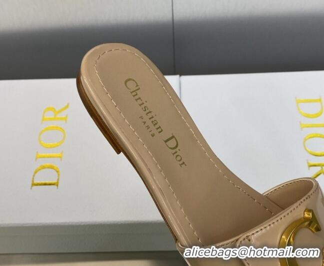 Perfect Dior C'est Dior Flat Slide Sandals in Beige Patent Calfskin with CD Letters 606085