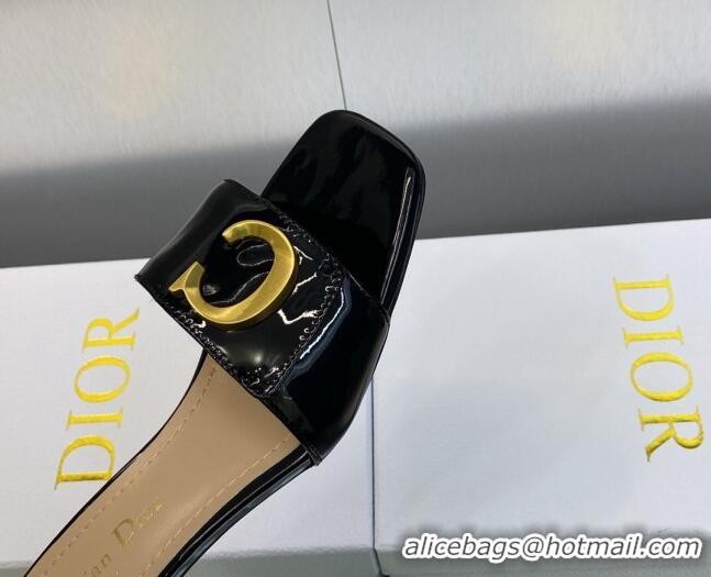 Durable Dior C'est Dior Heeled Slide Sandals 4.5cm in Black Patent Calfskin with CD Letters 606086