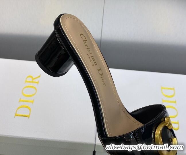 Durable Dior C'est Dior Heeled Slide Sandals 4.5cm in Black Patent Calfskin with CD Letters 606086