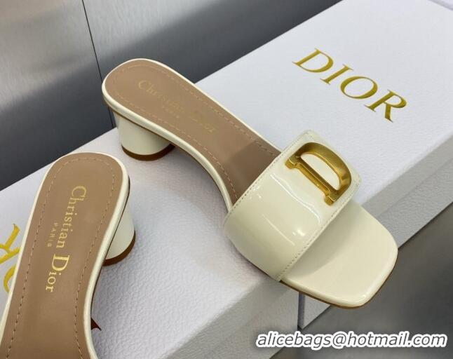 Cheap Price Dior C'est Dior Heeled Slide Sandals 4.5cm in White Patent Calfskin with CD Letters 606088