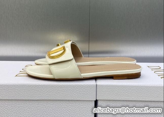 Durable Dior C'est Dior Flat Slide Sandals in White Patent Calfskin with CD Letters 606089