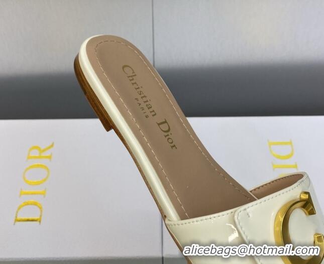 Durable Dior C'est Dior Flat Slide Sandals in White Patent Calfskin with CD Letters 606089