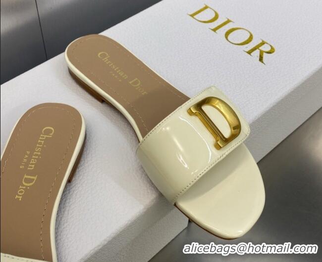 Durable Dior C'est Dior Flat Slide Sandals in White Patent Calfskin with CD Letters 606089