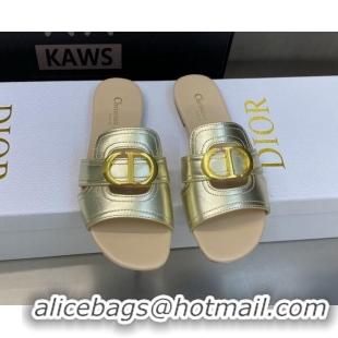 Low Cost Dior 30 Montaigne Heeled Slide Sandals 4.5cm in Gold Yellow Metallic Calfskin 606091