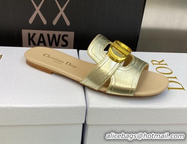 Low Cost Dior 30 Montaigne Heeled Slide Sandals 4.5cm in Gold Yellow Metallic Calfskin 606091