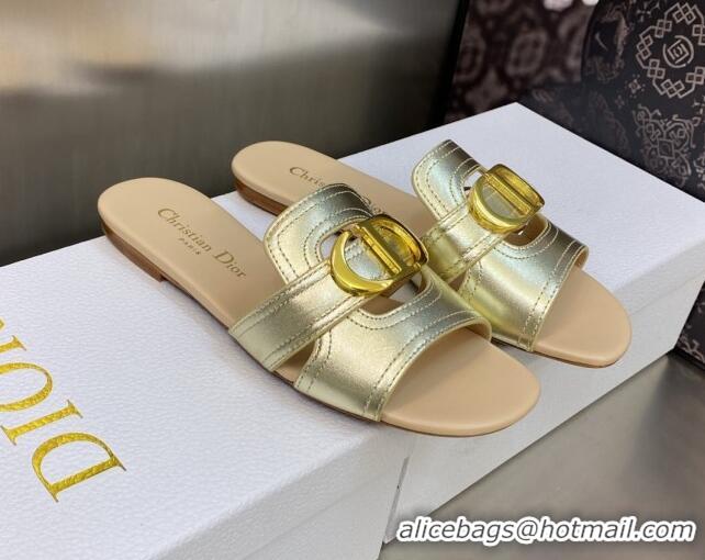 Low Cost Dior 30 Montaigne Heeled Slide Sandals 4.5cm in Gold Yellow Metallic Calfskin 606091