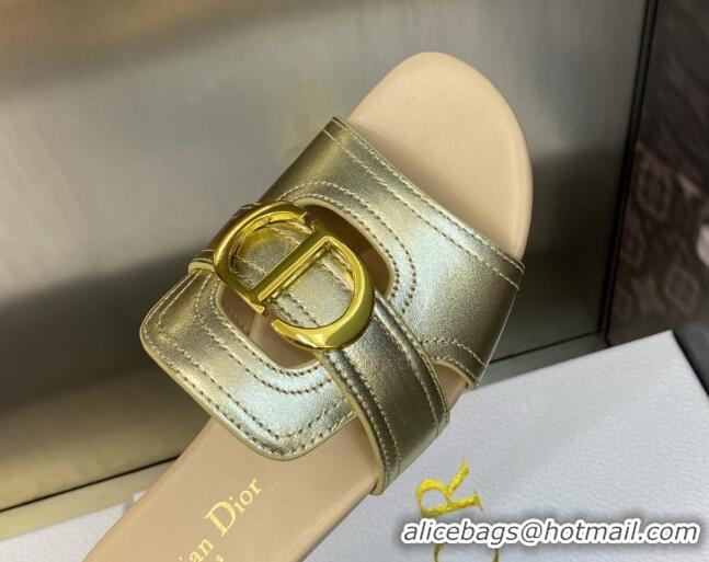 Low Cost Dior 30 Montaigne Heeled Slide Sandals 4.5cm in Gold Yellow Metallic Calfskin 606091