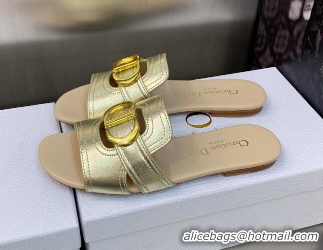 Low Cost Dior 30 Montaigne Heeled Slide Sandals 4.5cm in Gold Yellow Metallic Calfskin 606091