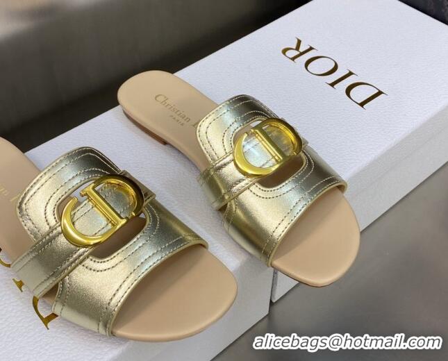 Low Cost Dior 30 Montaigne Heeled Slide Sandals 4.5cm in Gold Yellow Metallic Calfskin 606091