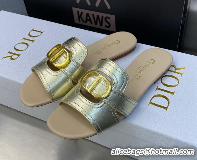 Low Cost Dior 30 Montaigne Heeled Slide Sandals 4.5cm in Gold Yellow Metallic Calfskin 606091