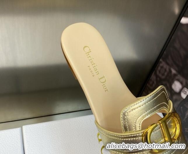 Low Cost Dior 30 Montaigne Heeled Slide Sandals 4.5cm in Gold Yellow Metallic Calfskin 606091