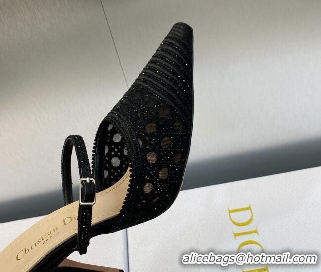 Purchase Dior Capture Heel Mules 9.5cm in Black Cannage Embroidered Mesh with Crystals 620025