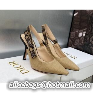 Luxury Dior J'Adior Slingback Pumps 9.5cm in Beige Embroidered Jute Canvas 620027