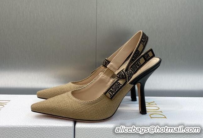 Luxury Dior J'Adior Slingback Pumps 9.5cm in Beige Embroidered Jute Canvas 620027