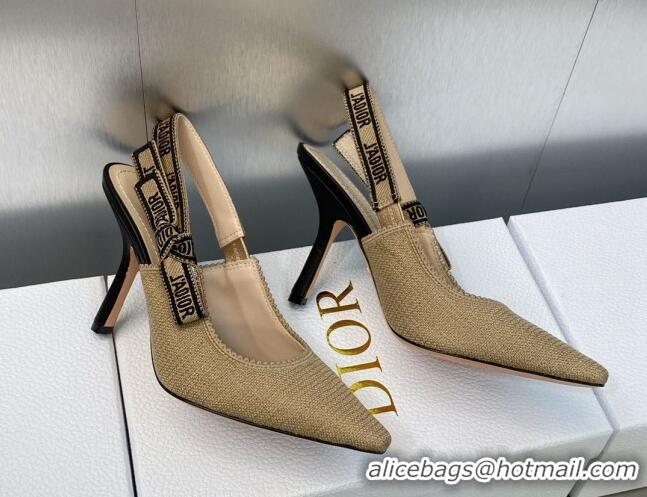 Luxury Dior J'Adior Slingback Pumps 9.5cm in Beige Embroidered Jute Canvas 620027