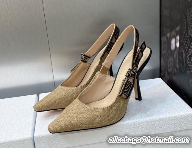 Luxury Dior J'Adior Slingback Pumps 9.5cm in Beige Embroidered Jute Canvas 620027