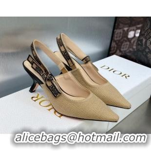 Good Quality Dior J'Adior Slingback Pumps 6.5cm in Beige Embroidered Jute Canvas 620028