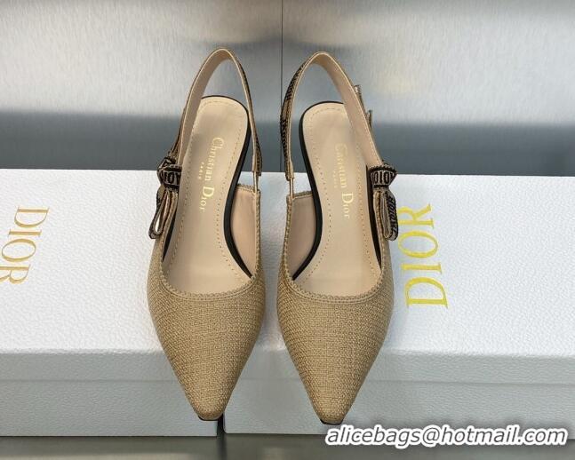 Good Quality Dior J'Adior Slingback Pumps 6.5cm in Beige Embroidered Jute Canvas 620028