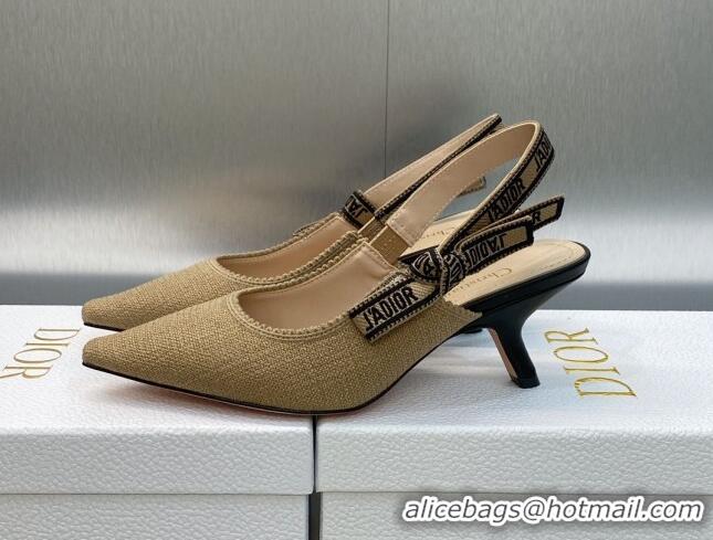 Good Quality Dior J'Adior Slingback Pumps 6.5cm in Beige Embroidered Jute Canvas 620028