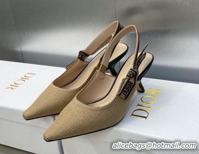 Good Quality Dior J'Adior Slingback Pumps 6.5cm in Beige Embroidered Jute Canvas 620028