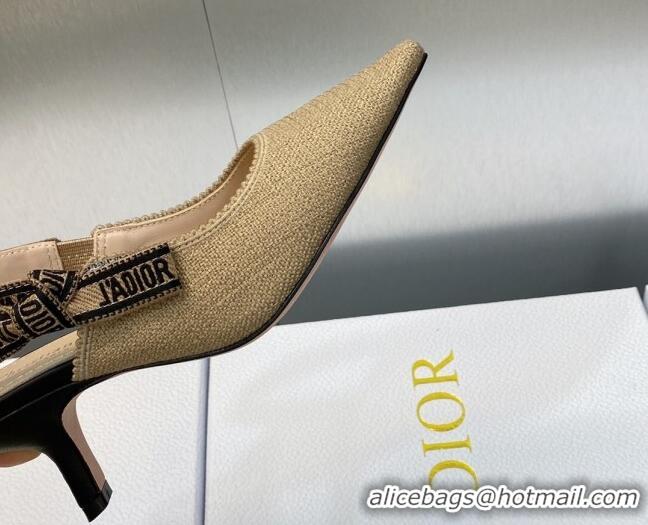 Good Quality Dior J'Adior Slingback Pumps 6.5cm in Beige Embroidered Jute Canvas 620028