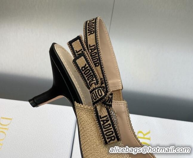 Good Quality Dior J'Adior Slingback Pumps 6.5cm in Beige Embroidered Jute Canvas 620028