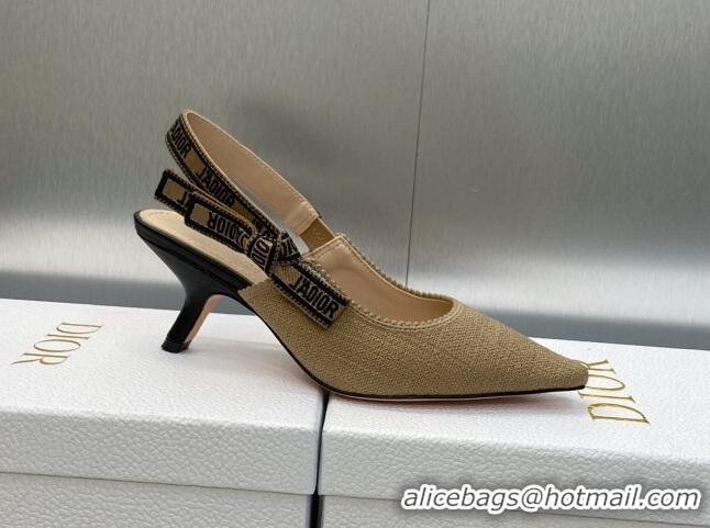 Good Quality Dior J'Adior Slingback Pumps 6.5cm in Beige Embroidered Jute Canvas 620028