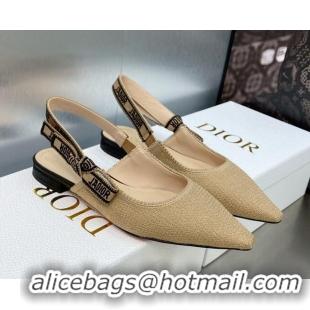 Most Popular Dior J'Adior Slingback Flat in Beige Embroidered Jute Canvas 620029