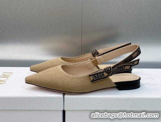 Most Popular Dior J'Adior Slingback Flat in Beige Embroidered Jute Canvas 620029