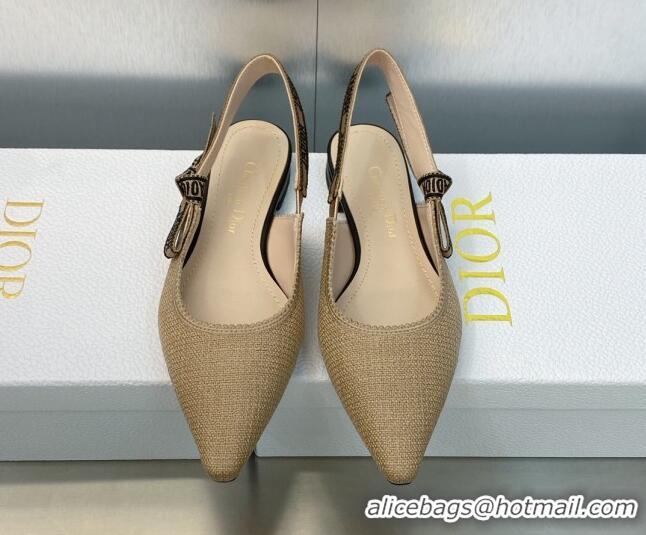 Most Popular Dior J'Adior Slingback Flat in Beige Embroidered Jute Canvas 620029