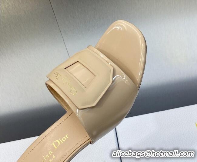 Stylish Dior Day Heel Slide Sandals 3.5cm in Patent Leather Nude 620031