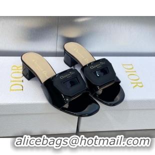 Sophisticated Dior Day Heel Slide Sandals 3.5cm in Patent Leather Black 620032