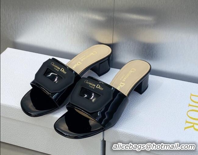 Sophisticated Dior Day Heel Slide Sandals 3.5cm in Patent Leather Black 620032