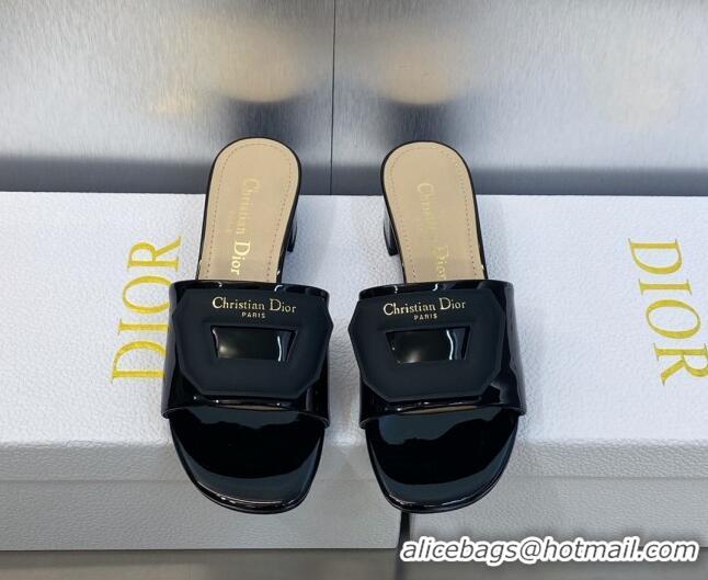 Sophisticated Dior Day Heel Slide Sandals 3.5cm in Patent Leather Black 620032